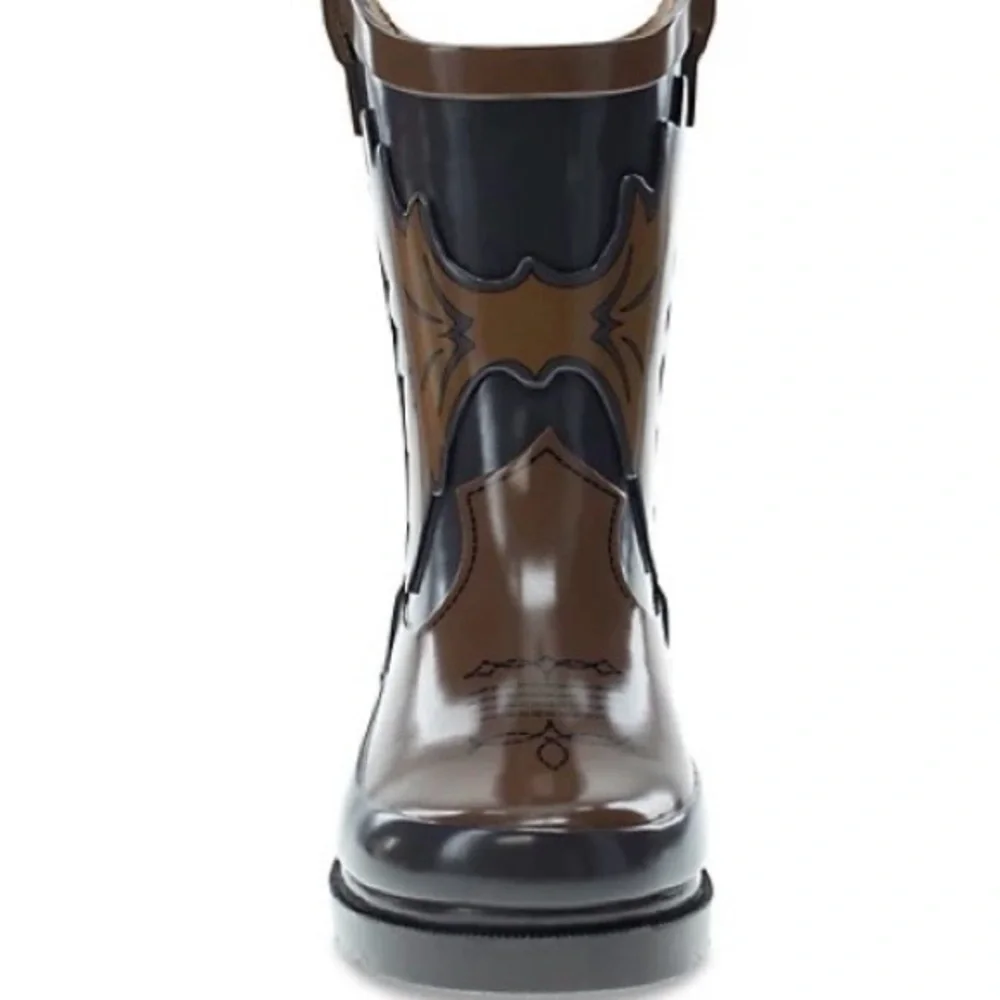 Kids Brown and Black Western Rain Boot Size 4